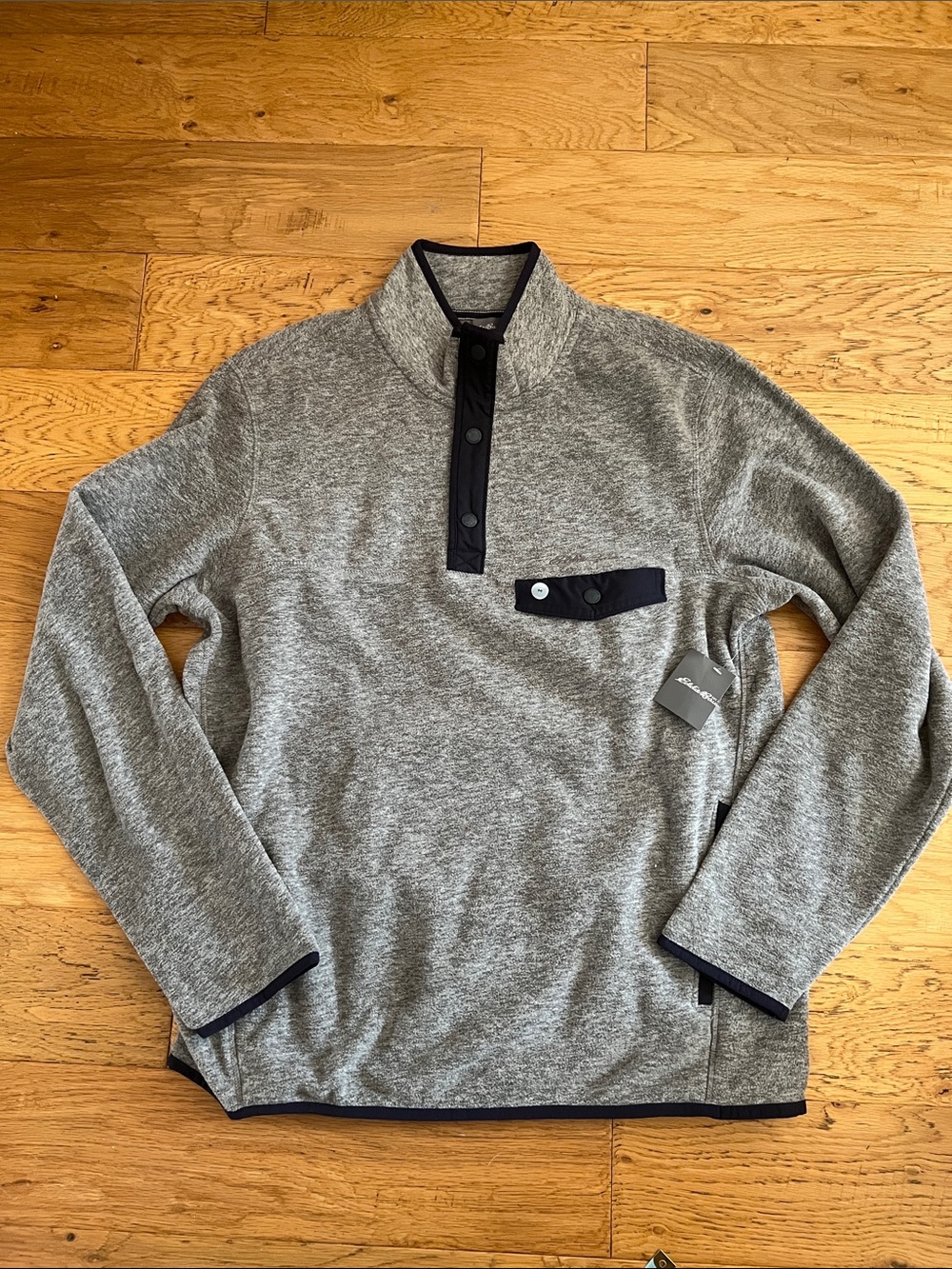 NWT - M - Eddie Bauer - Gray Pullover Zip-Up with Black Trim